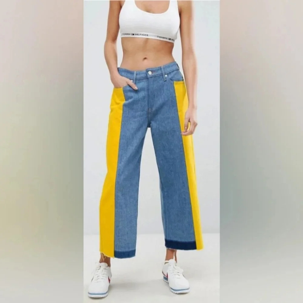 Tommy Hilfiger Mid Rise Culotte Annie Flare Vintage Colorblock Jeans Size 26